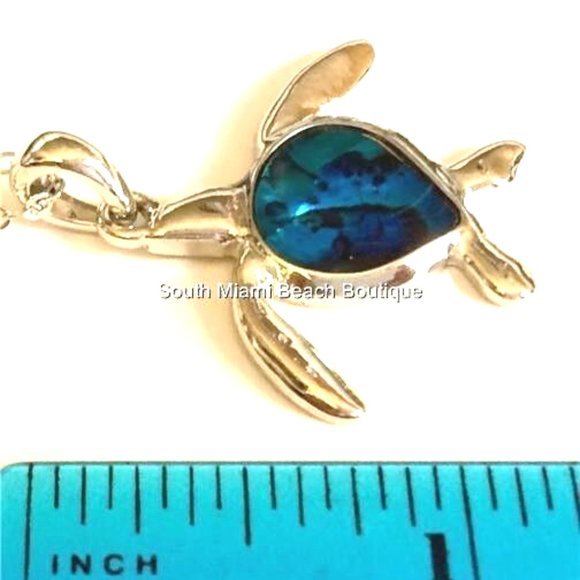 Blue Abalone Shell Sea Turtle Necklace Nautical Island Surfer Silver Plated - Picture 9 of 10